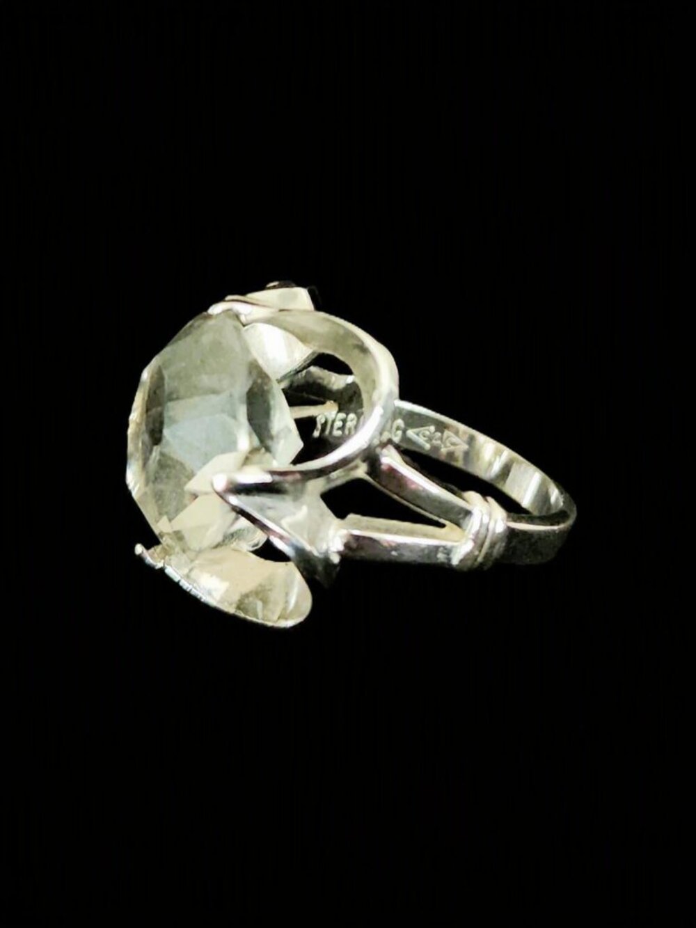 VTG Silpada 925 Sterling Silver Ribbon Clear Quartz Crystal Statement Ring 5.5